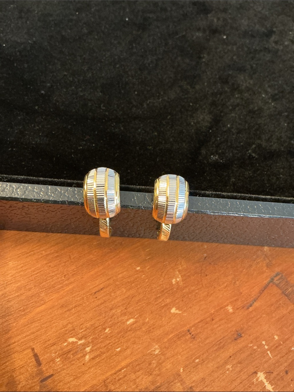 18K White and Yellow Gold Diamond-Cut Omega Back Earrings